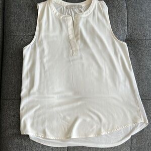 Loft White Sleeveless Tank Top with Mandarin Collar